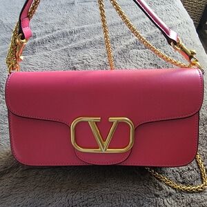 Valentino Fuchsia Leather Shoulder Bag with Gold Chain